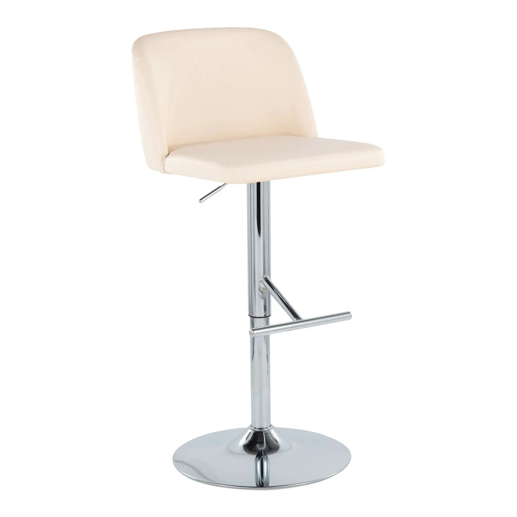 Toriano - Contemporary Adjustable Barstool With Swivel With Straight T Footrest (Set of 2) - Cream / Chrome by HouseOfZazla
