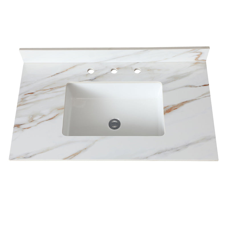 Vanity Top With Undermount Sink And Backsplash, Sintered Stone by HouseOfZazla