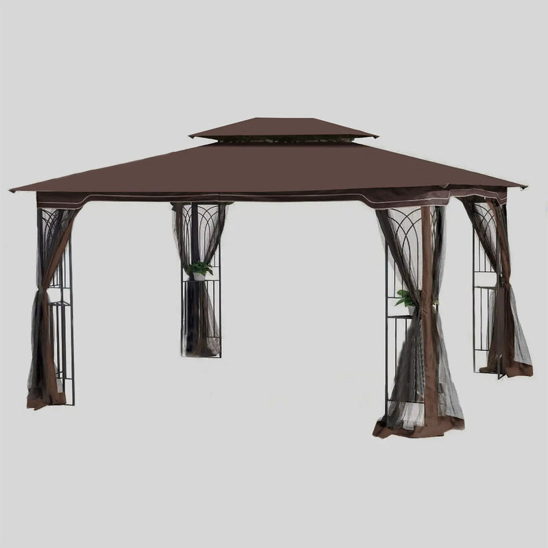 13 0 Outdoor Patio Gazebo Canopy Tent With Ventilated Double Roof And Mosquito Net (Detachable Mesh Screen On All Sides) Suitable For Lawn Garden Backyard And Deck Top - Brown by HouseOfZazla