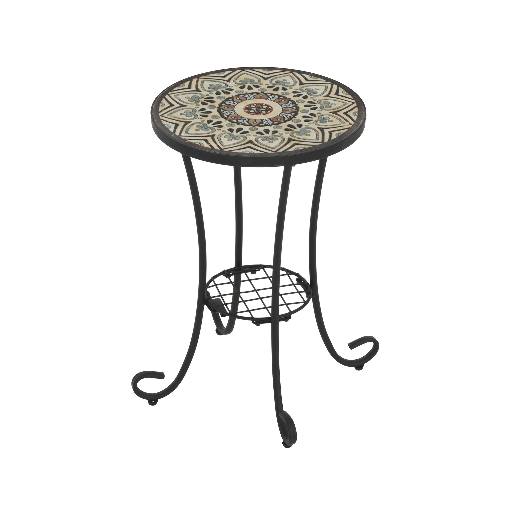 Patio Side Table with Shelf, Brown and Black by HouseOfZazla