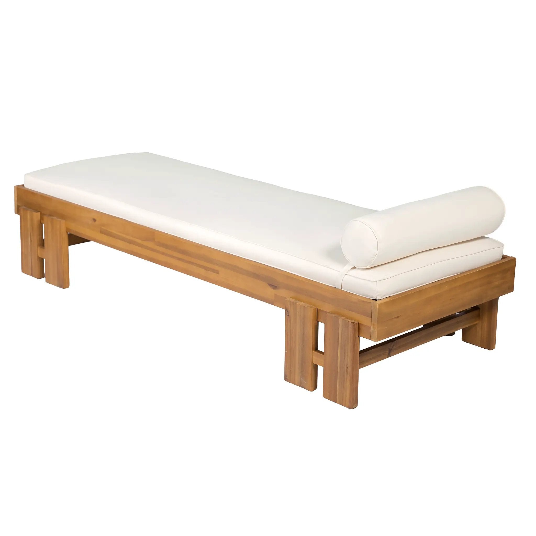 Teak Finish Acacia Wood Daybed with Cream Cushion by HouseOfZazla