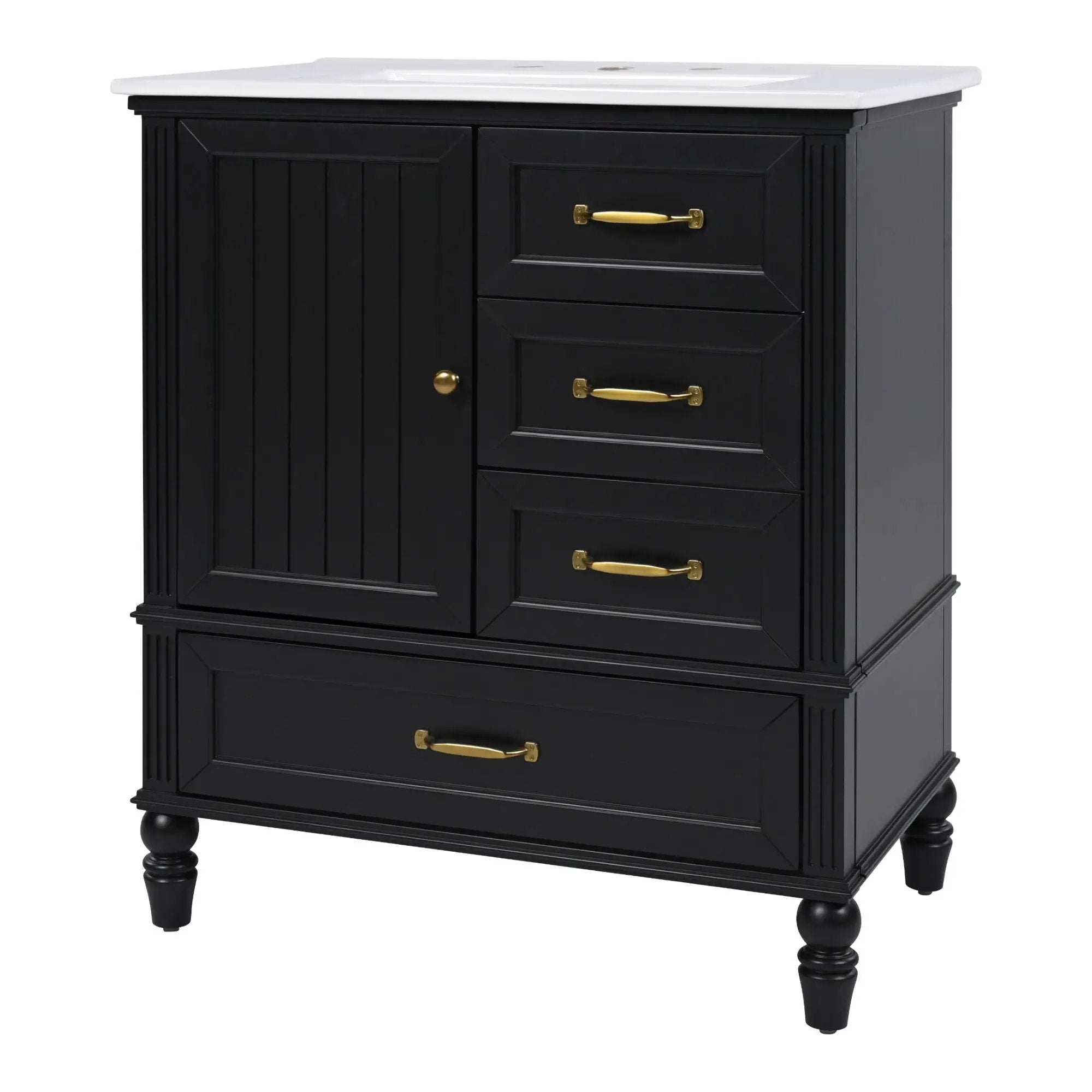 30" Bathroom Vanity With Sink, 3 Drawers, Adjustable Feet