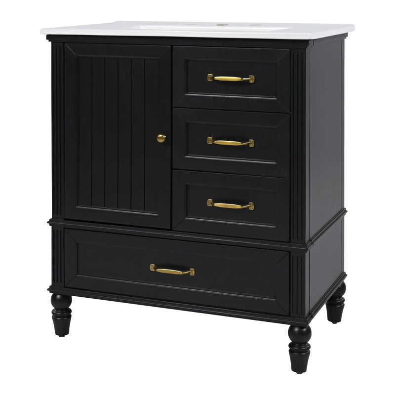 30" Bathroom Vanity With Sink, 3 Drawers, Adjustable Feet
