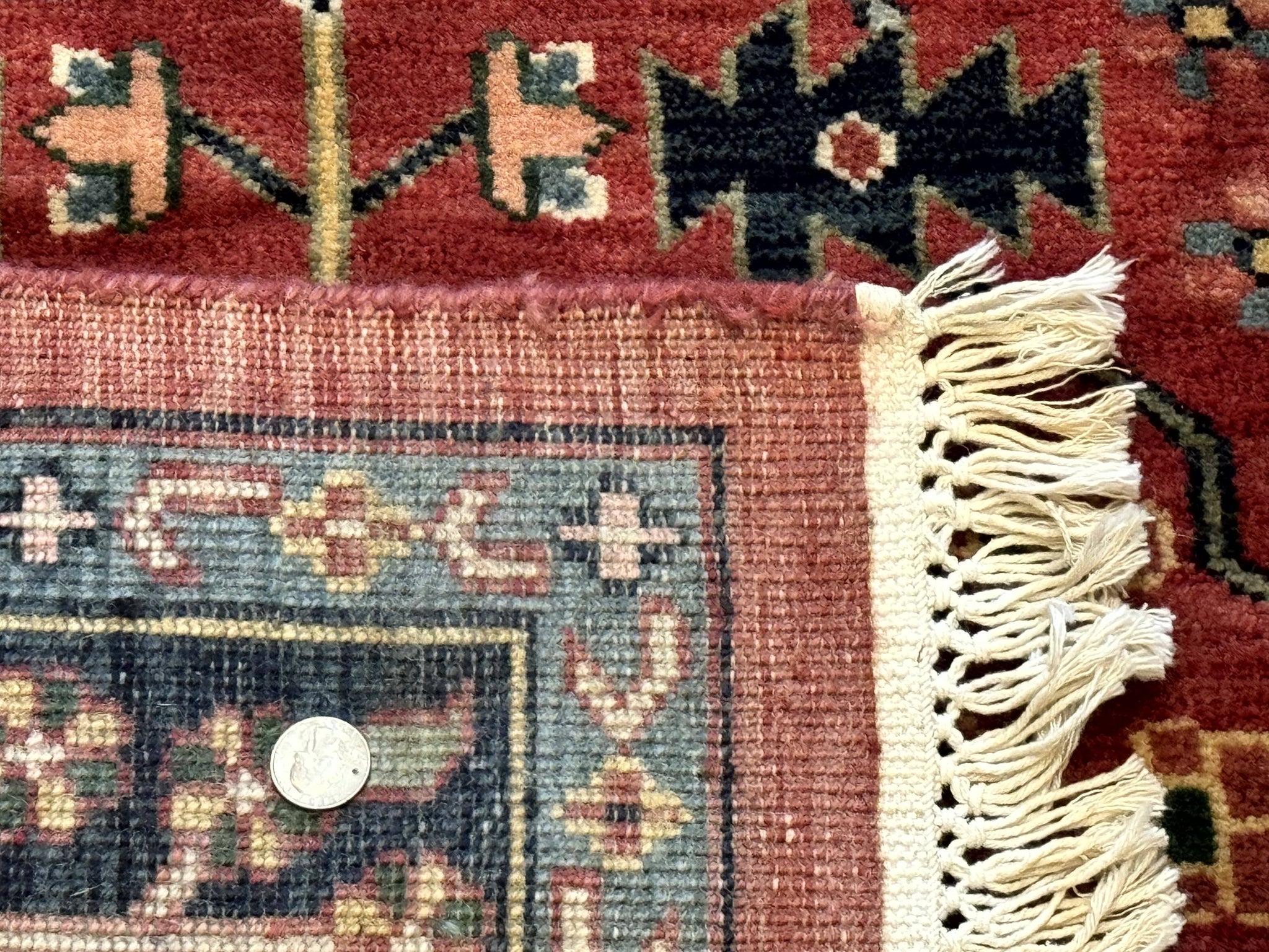 Indo Persian Heriz Serapi Rug 6x8, Rust Red and Navy Blue, Allover Pattern by Jewel Rugs
