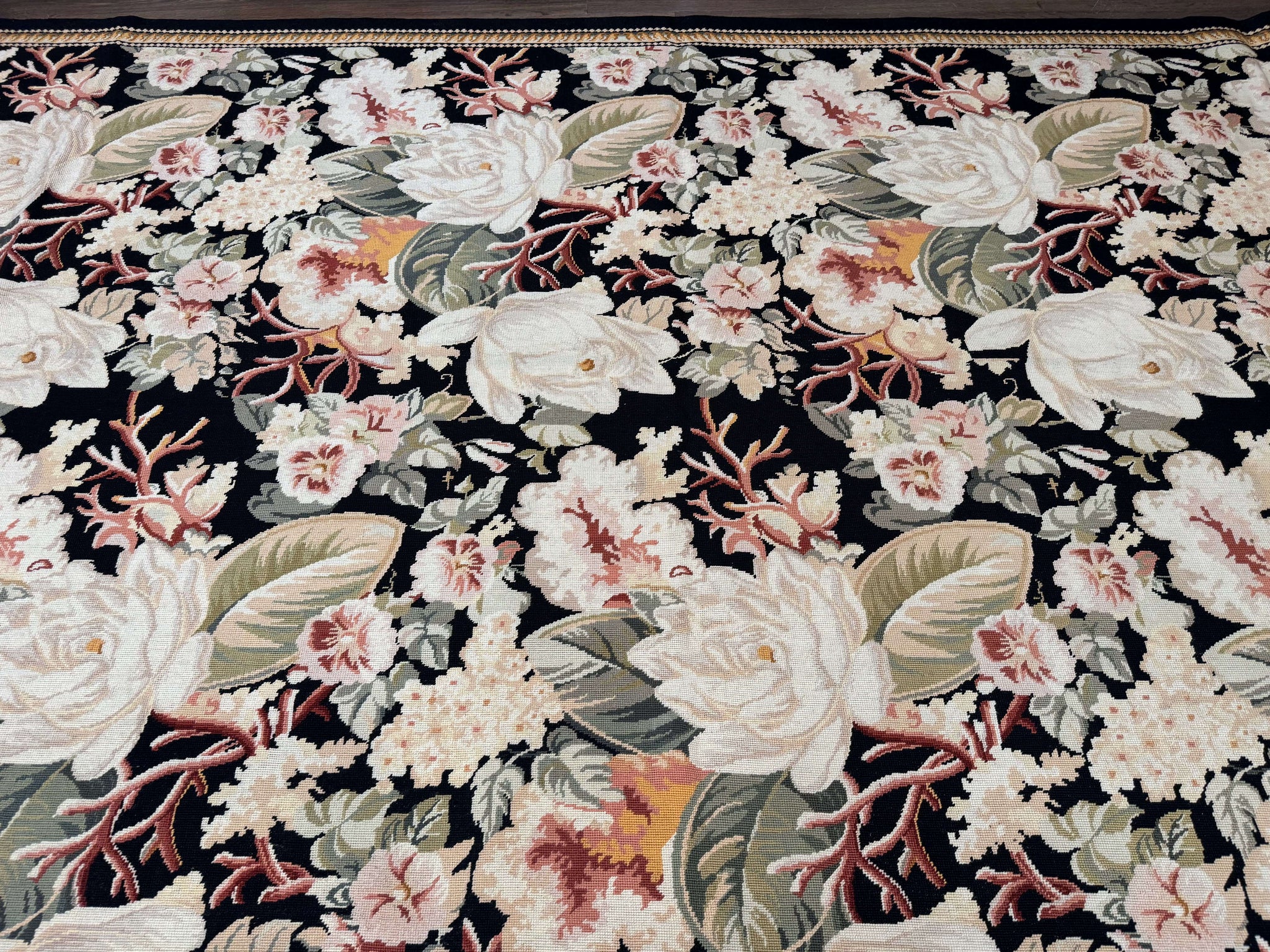 Palace Size Needlepoint Rug 13x17, Extra Large Wool Floral Handmade Carpet, European Design, Botanical by Jewel Rugs