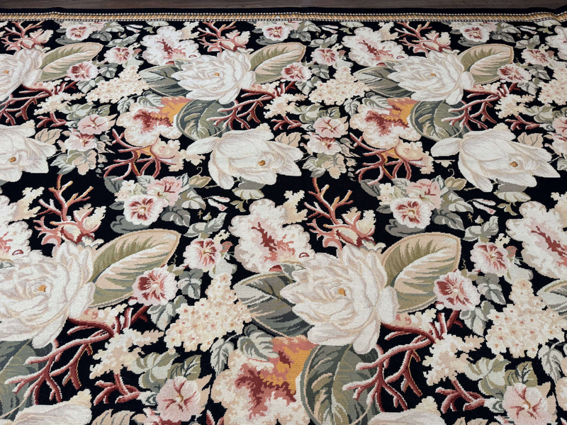 Palace Size Needlepoint Rug 13x17, Extra Large Wool Floral Handmade Carpet, European Design, Botanical by Jewel Rugs
