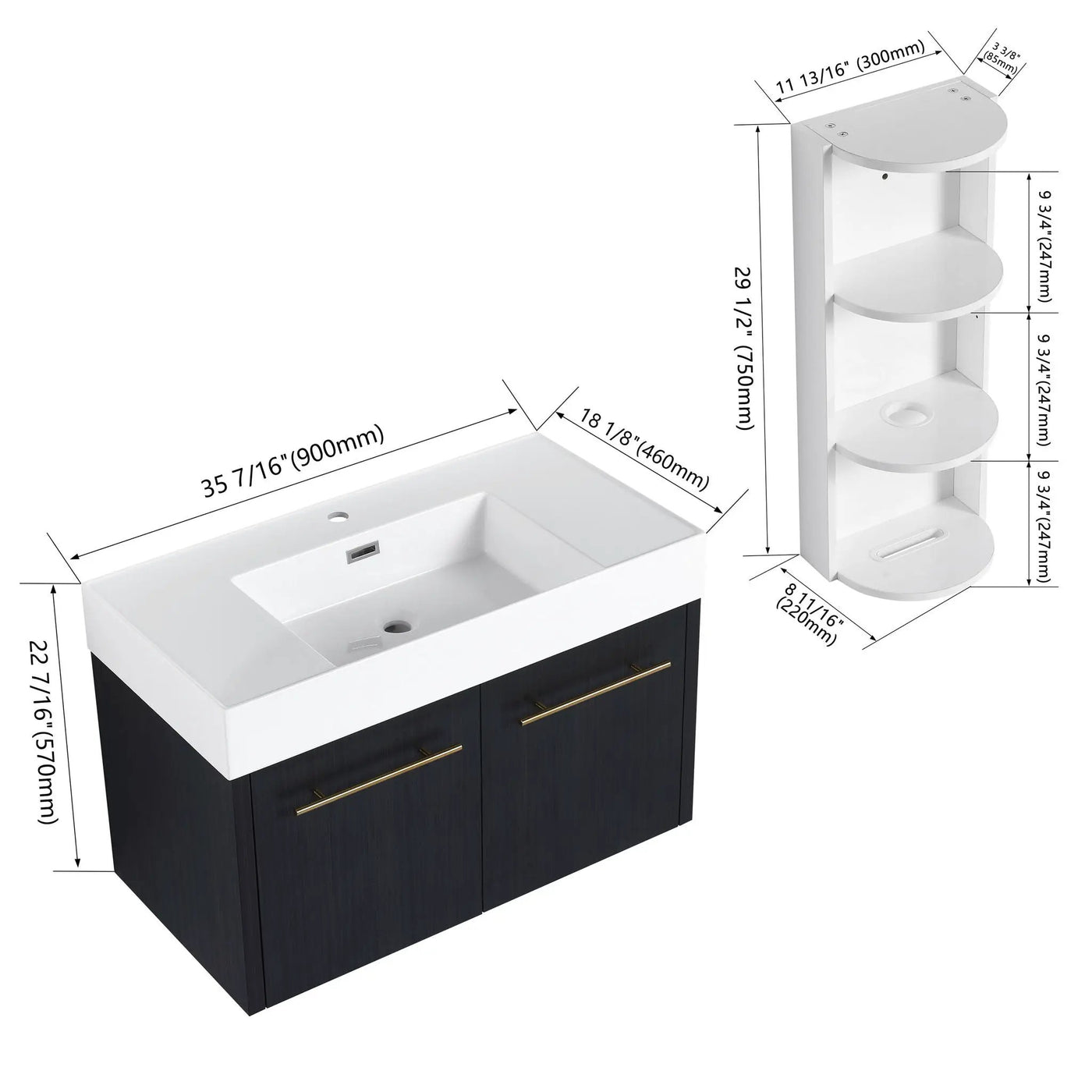 Modern Wall Mounted Bathroom Vanity With Thick Edge Resin Sink And Storage Rack by Unique Piece Furniture