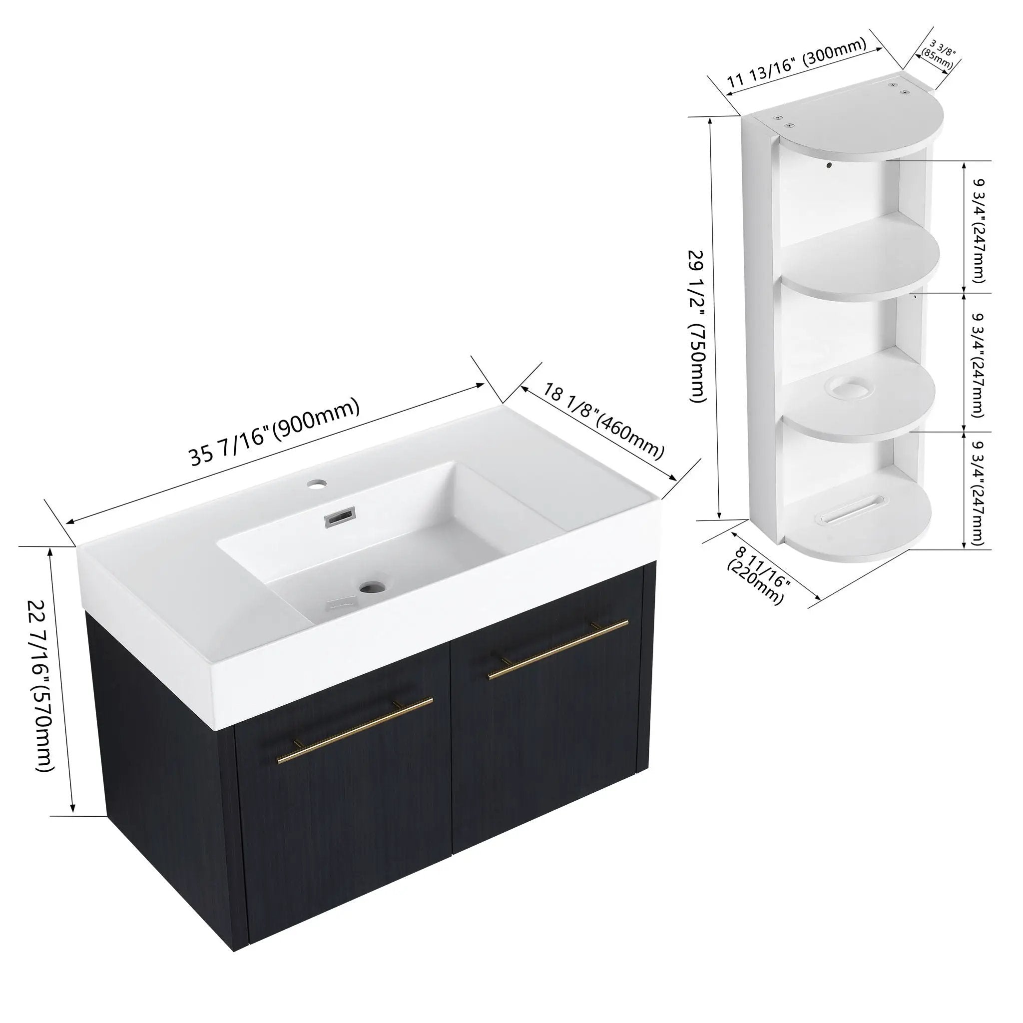 Modern Wall Mounted Bathroom Vanity With Thick Edge Resin Sink And Storage Rack by Unique Piece Furniture