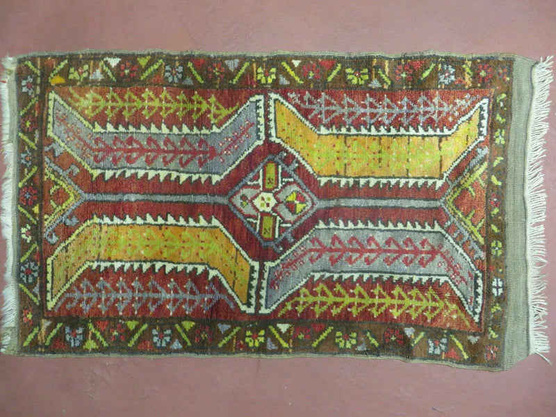 Small Turkish Yastik Rug 1.9 x 2.10, Antique Handmade Oushak Carpet by Jewel Rugs