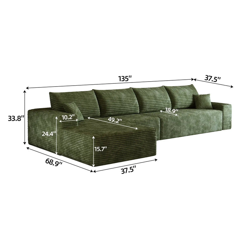 135" Cloud Sectional Couch with L-Shape Chaise by HouseOfZazla