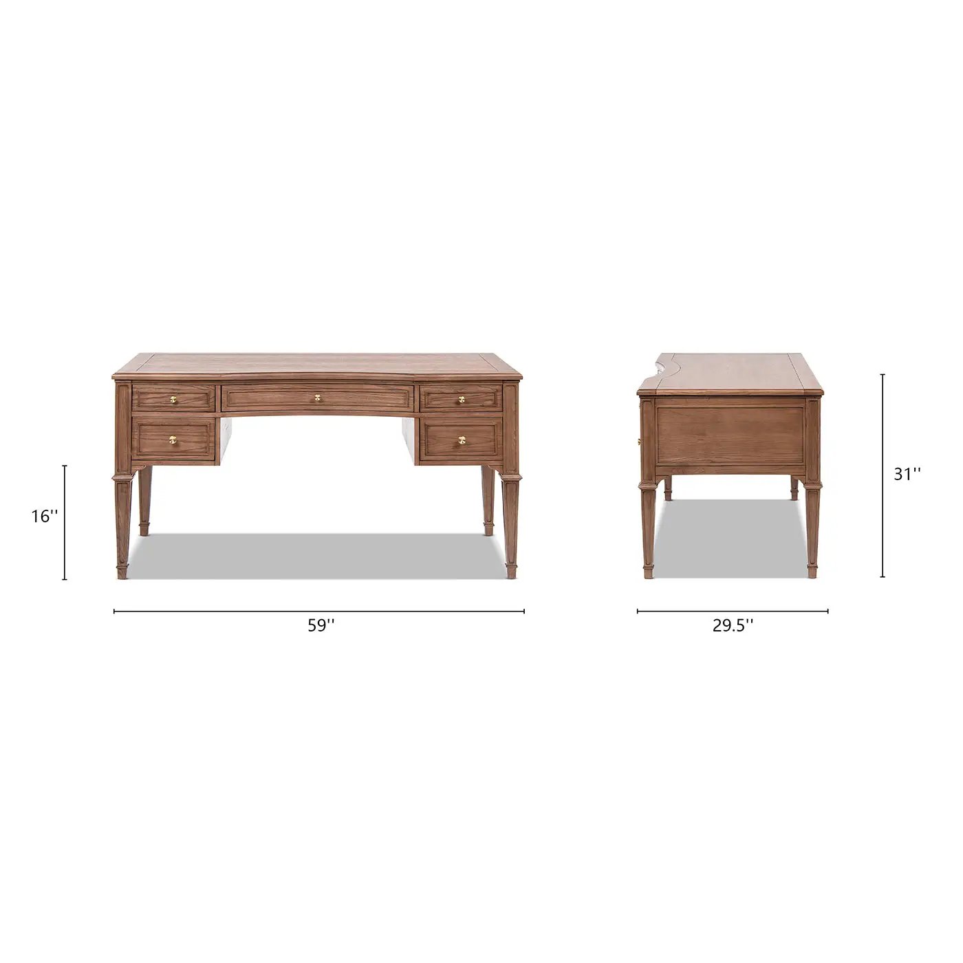 Dauphin Gold Accent 5-Drawer Wood Executive Desk Brown Ash Wood & Veneer by HouseOfZazla