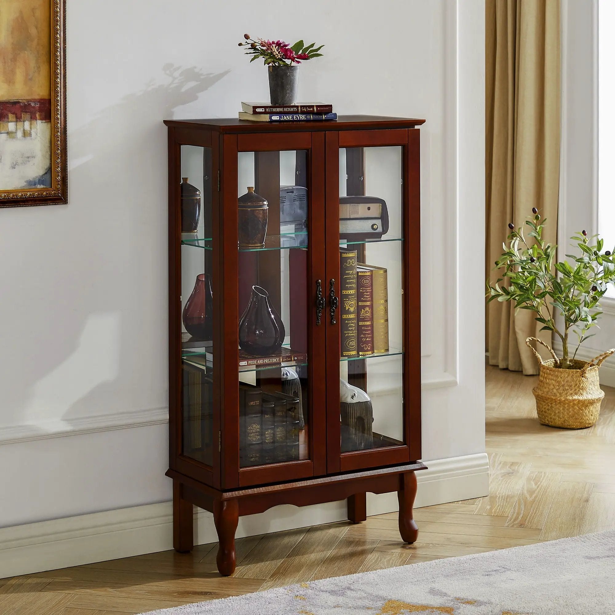 Curio Cabinet Lighted Curio Diapaly Cabinet With Adjustable Shelves And Mirrored Back Panel, Tempered Glass Doors (3 Tier), (E26 Light Bulb Not Included) by HouseOfZazla