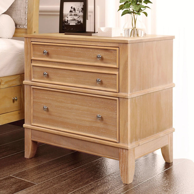 Hazel - 3 Drawer Side Table For Living Room, Hallway, Entryway Solid Wood With Silver Handles - Natural by Unique Piece Furniture