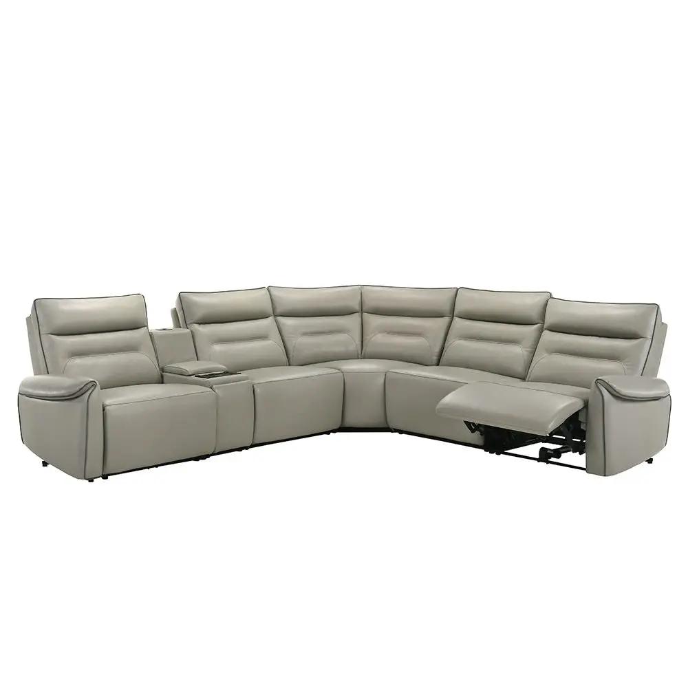 Jayke - Power Motion Sectional Sofa - Light Gray Top Grain Leather Match by Unique Piece Furniture