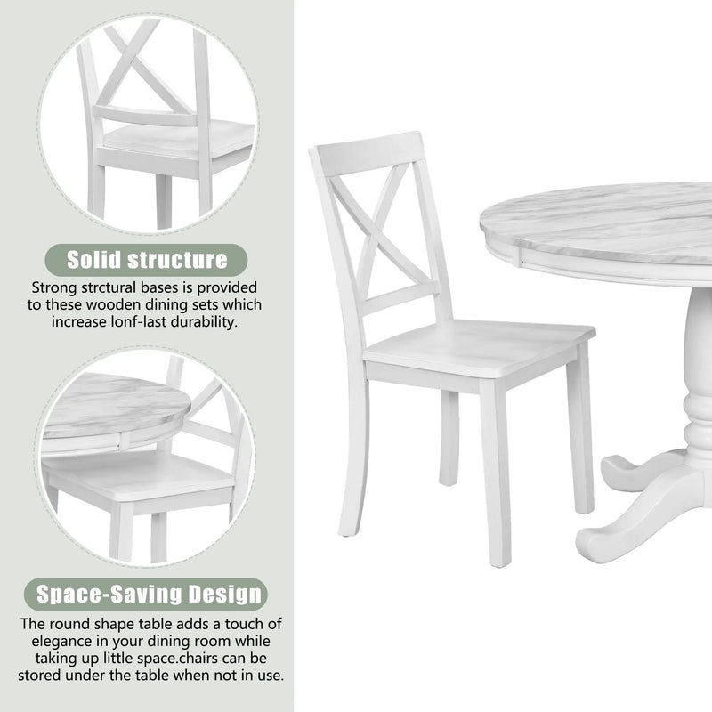 5 Pieces Dining Table And Chairs Set For 4 Persons, Kitchen Room Solid Wood Table With 4 Chairs by HouseOfZazla