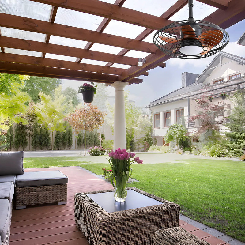 Outdoor Ceiling Fan With DC Motor And LED Light, Blades, Reversible For Patios - Black by Unique Piece Furniture