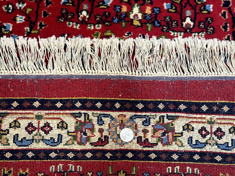 Indo Persian Sarouk Runner Rug 3 x 12, Red and Cream, Allover Pattern, 12ft Runner, Hand Knotted by Jewel Rugs