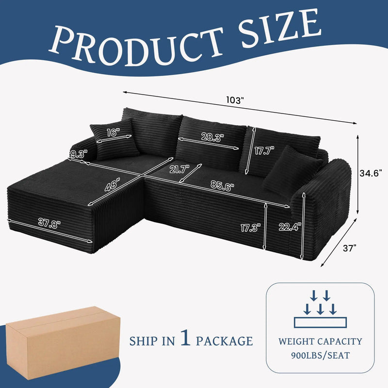 Modular Sectional With Arched Armrests, Includes 3 Back Cushions & 2 Throw Pillows by Unique Piece Furniture