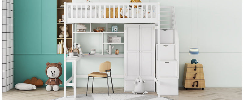 Loft Bed With Bookshelf, Drawers, Desk, And Wardrobe by HouseOfZazla