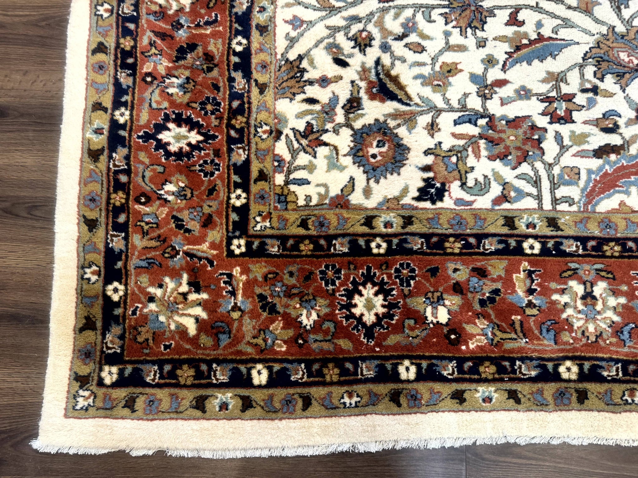 Indo Persian Rug 9x12, Ivory and Red, Traditional Wool Oriental Carpet by Jewel Rugs