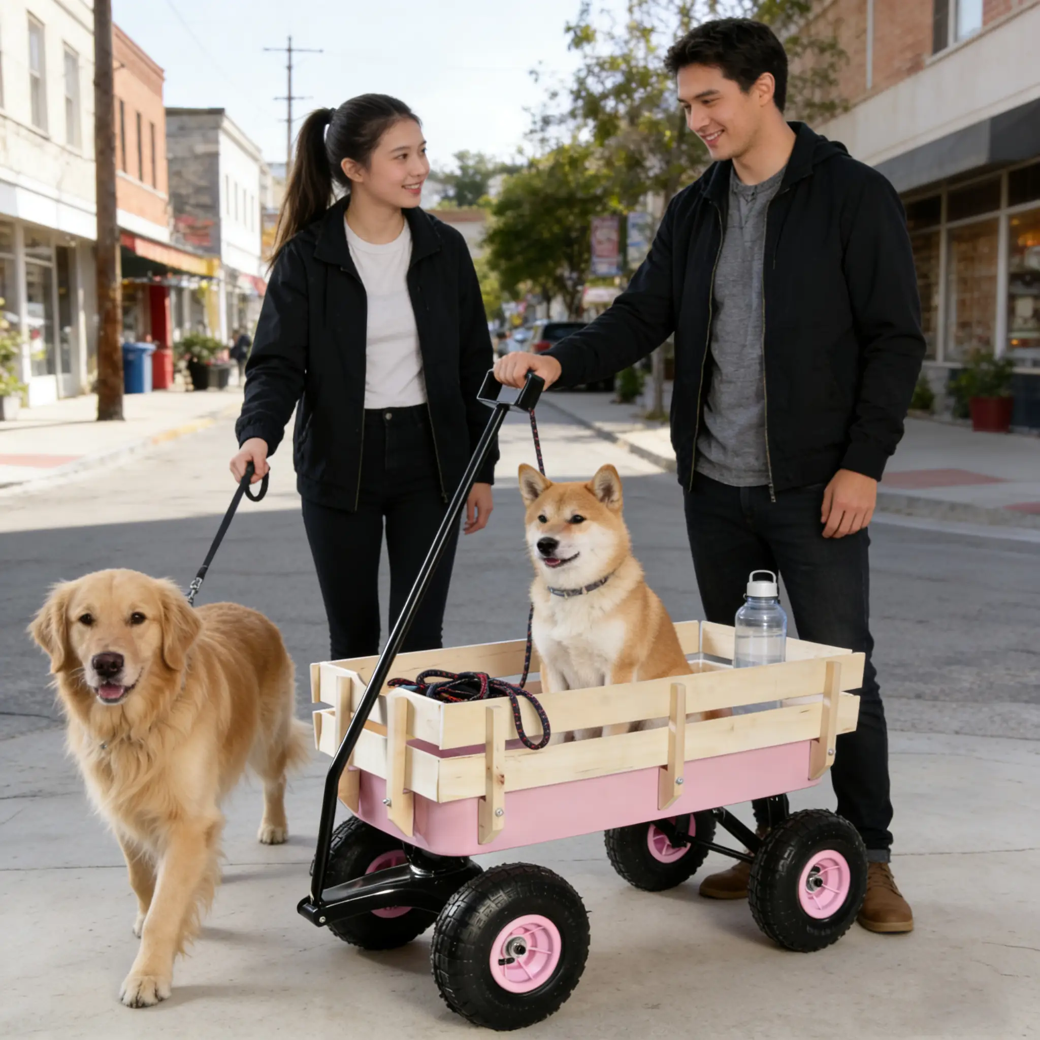 Outdoor All Terrain Garden Wagon with Wooden Railings and Pneumatic Tires by HouseOfZazla