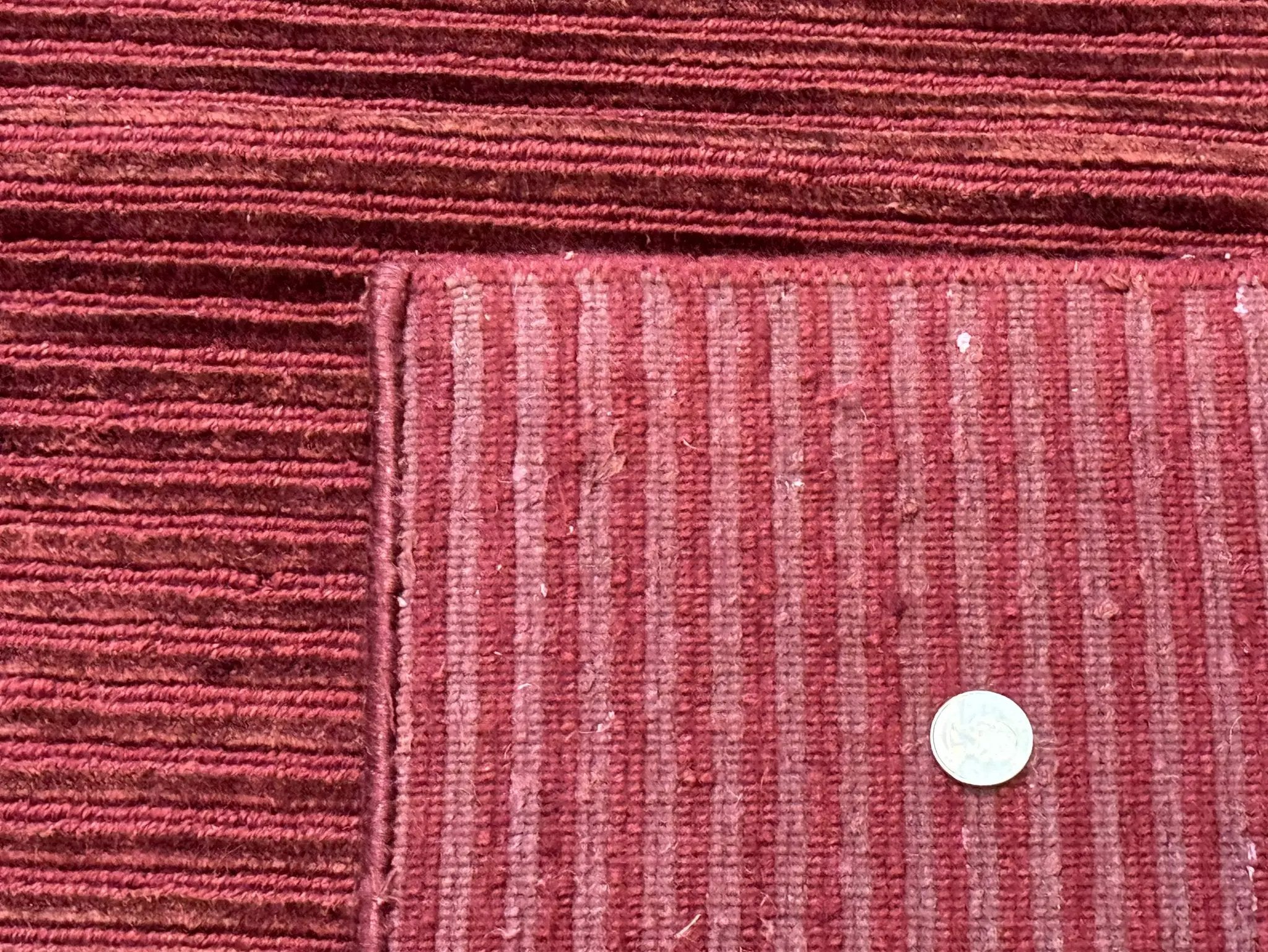 Modern Tibetan Rug 8x10, Red, Stripes, Handmade Wool Thick Pile Carpet by Jewel Rugs