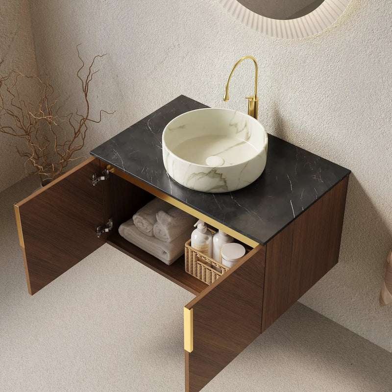 ARAI 30" Bathroom Vanity & Sink, Floating Plywood Storage Cabinet with 2 Doors by HouseOfZazla