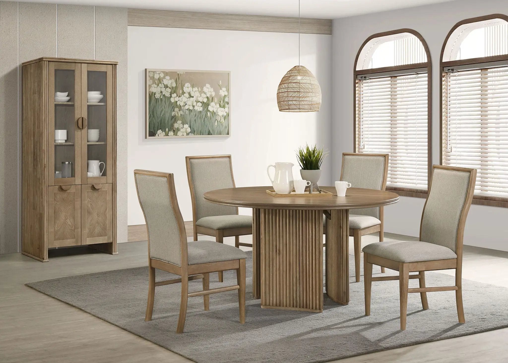 Adina 53-inch Round Wood Dining Table Distressed Light Brown by Unique Piece Furniture