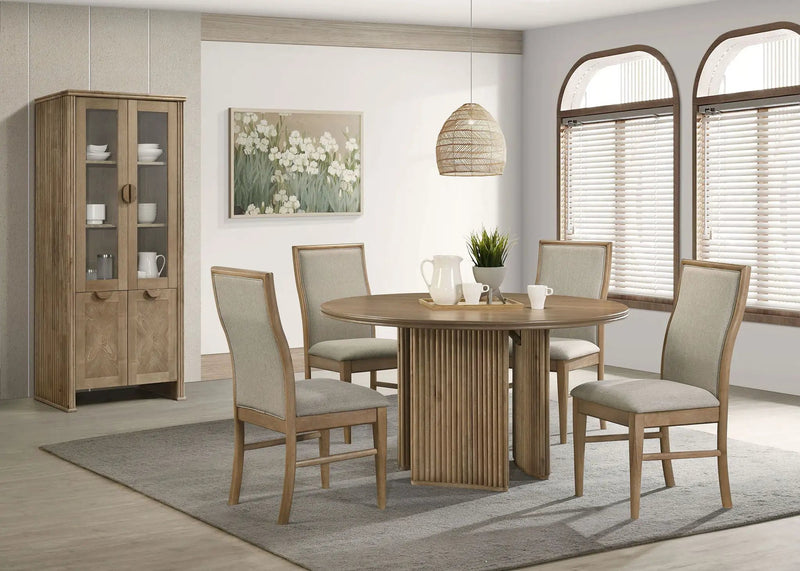 Adina 53-inch Round Wood Dining Table Distressed Light Brown by Unique Piece Furniture
