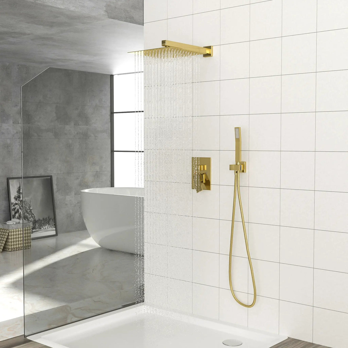 Dual Shower Head System With 12" Square Rain Shower And Rough In Valve by HouseOfZazla