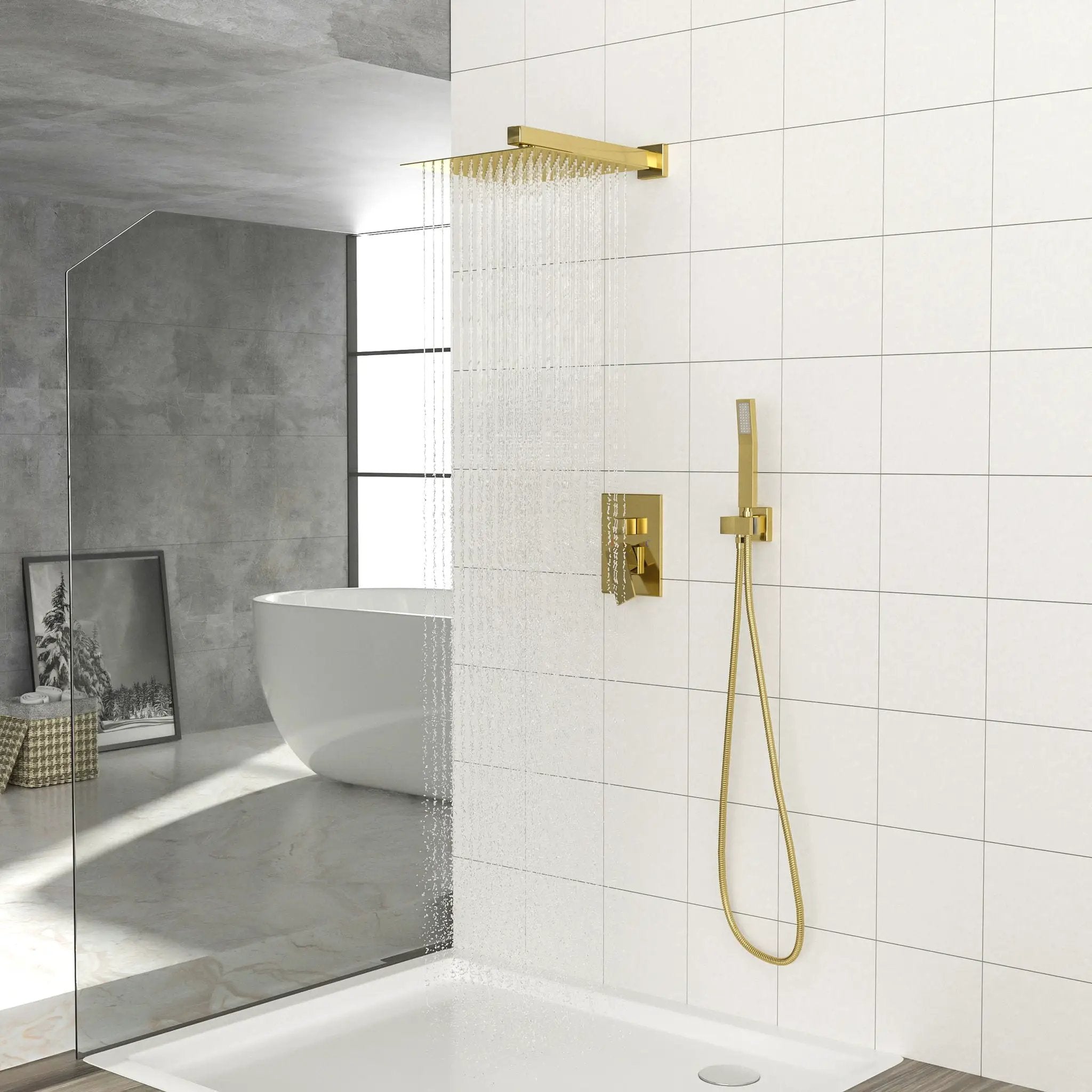 Dual Shower Head System With 12" Square Rain Shower And Rough In Valve by HouseOfZazla