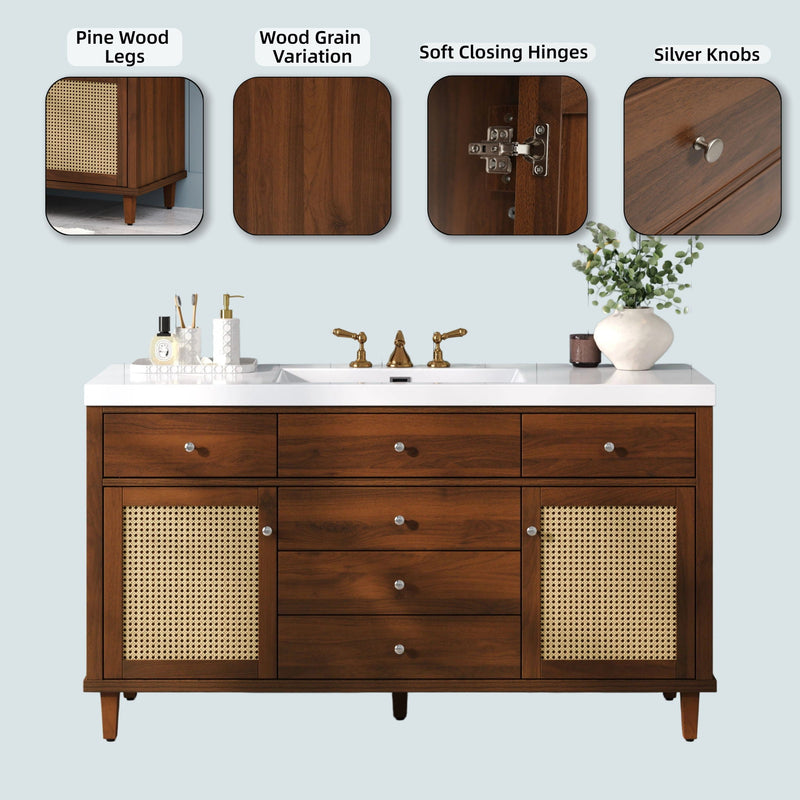 Bathroom Vanity With Sink, 5 Legs, Soft Close Drawers by HouseOfZazla