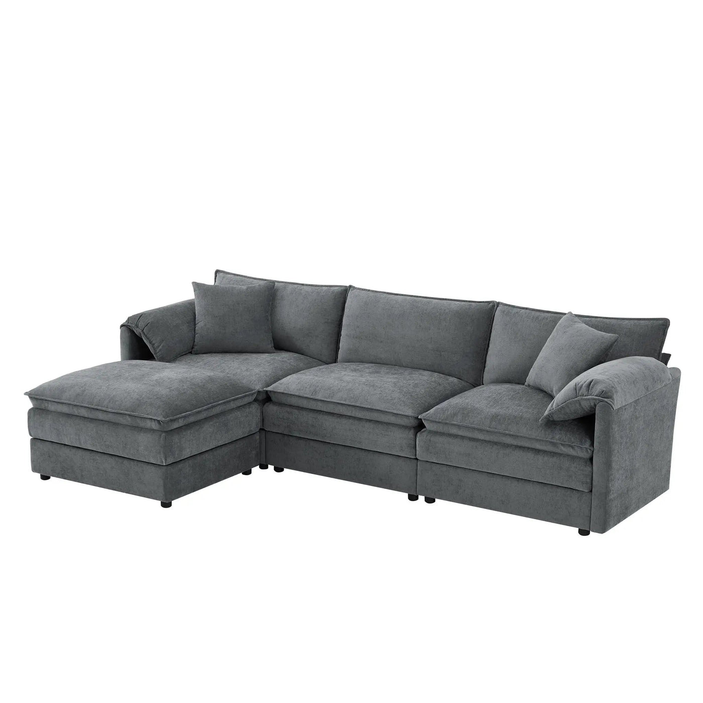 Modular Sectional With Deep And Wide Seat, Cloud Couch Set With Double Cushions Sofa With Movable Ottoman by Unique Piece Furniture