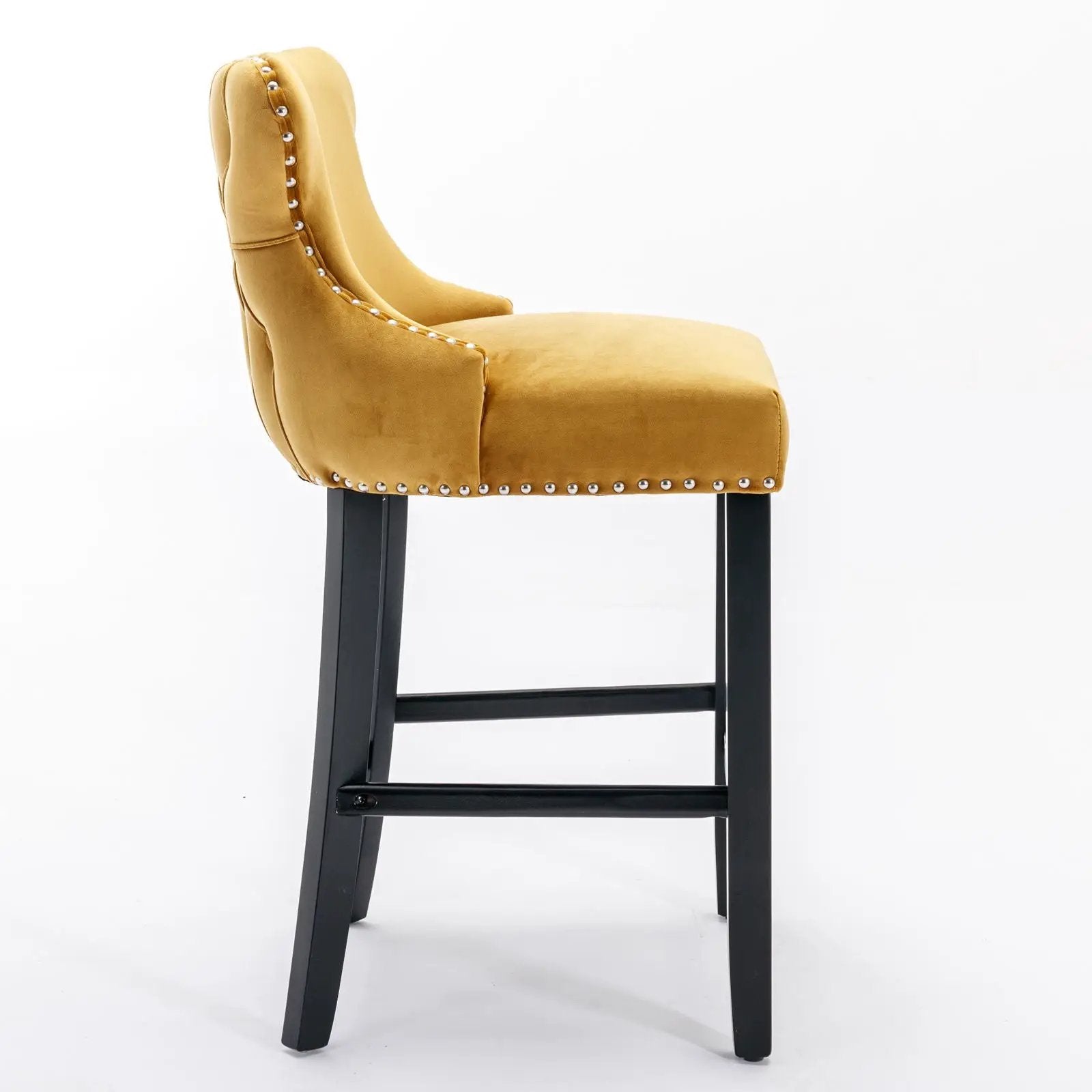 Contemporary Upholstered Wing-Back Barstools With Button Tufted Decoration And Wooden Legs, And Nailhead Trim, Leisure Style Bar Chairs, Bar Stools (Set of 2) by HouseOfZazla