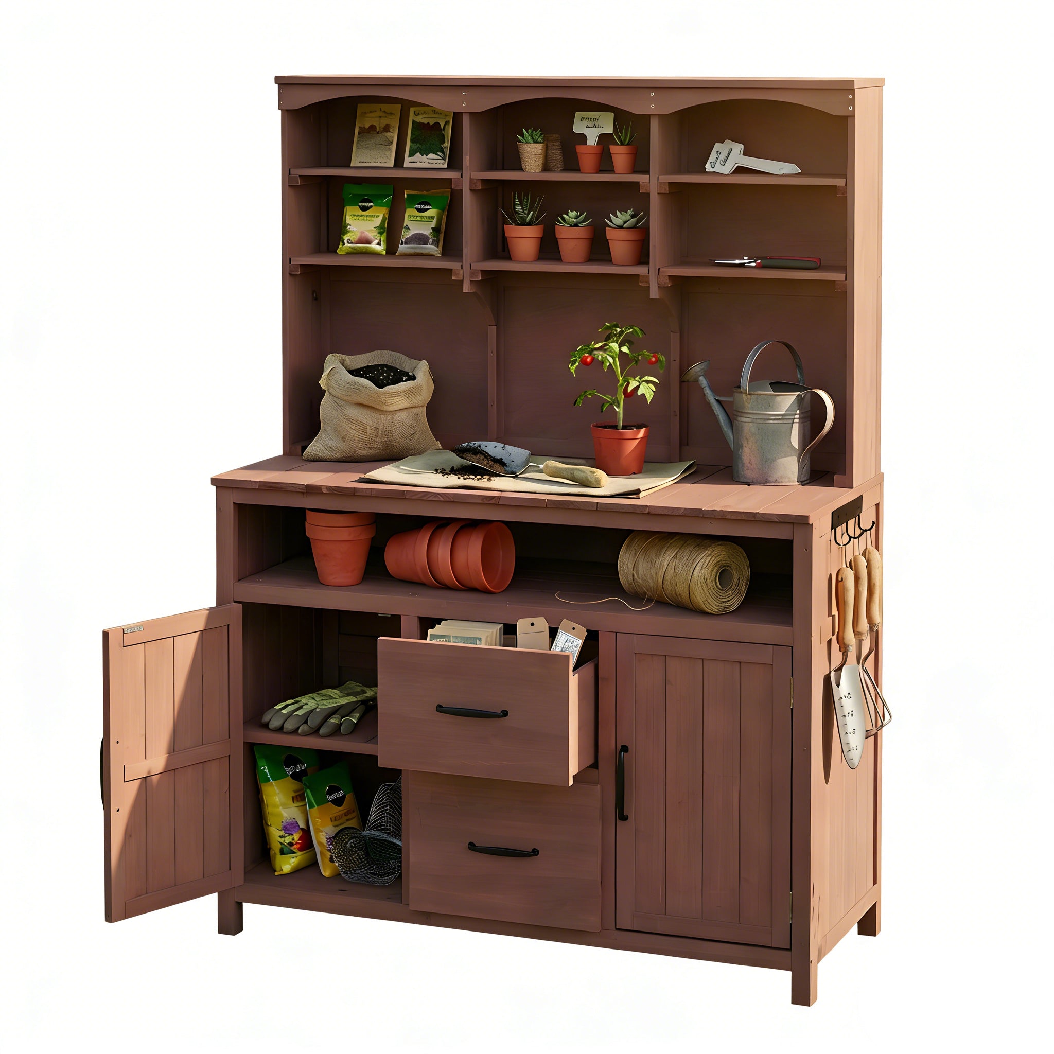 TOPMAX Large Fir Wood Potting Bench with Hutch and Storage by HouseOfZazla