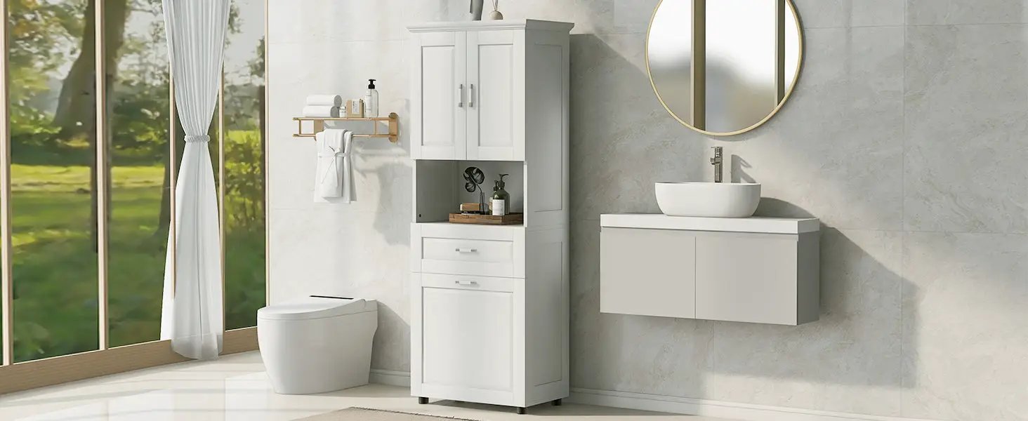 Tall Bathroom Cabinet with Laundry Basket by HouseOfZazla