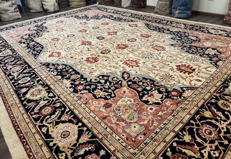 Large Palace Sized Stark Carpet 13x19, Traditional Wool Handmade Rug, Beige by Jewel Rugs