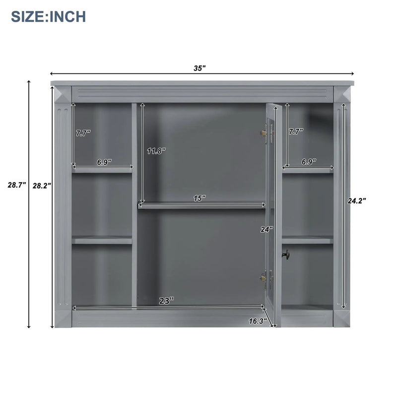 Wall Mounted Bathroom Storage Cabinet With Mirror, Cabinet With 6 Open Shelves And Adjustable Interior by Unique Piece Furniture