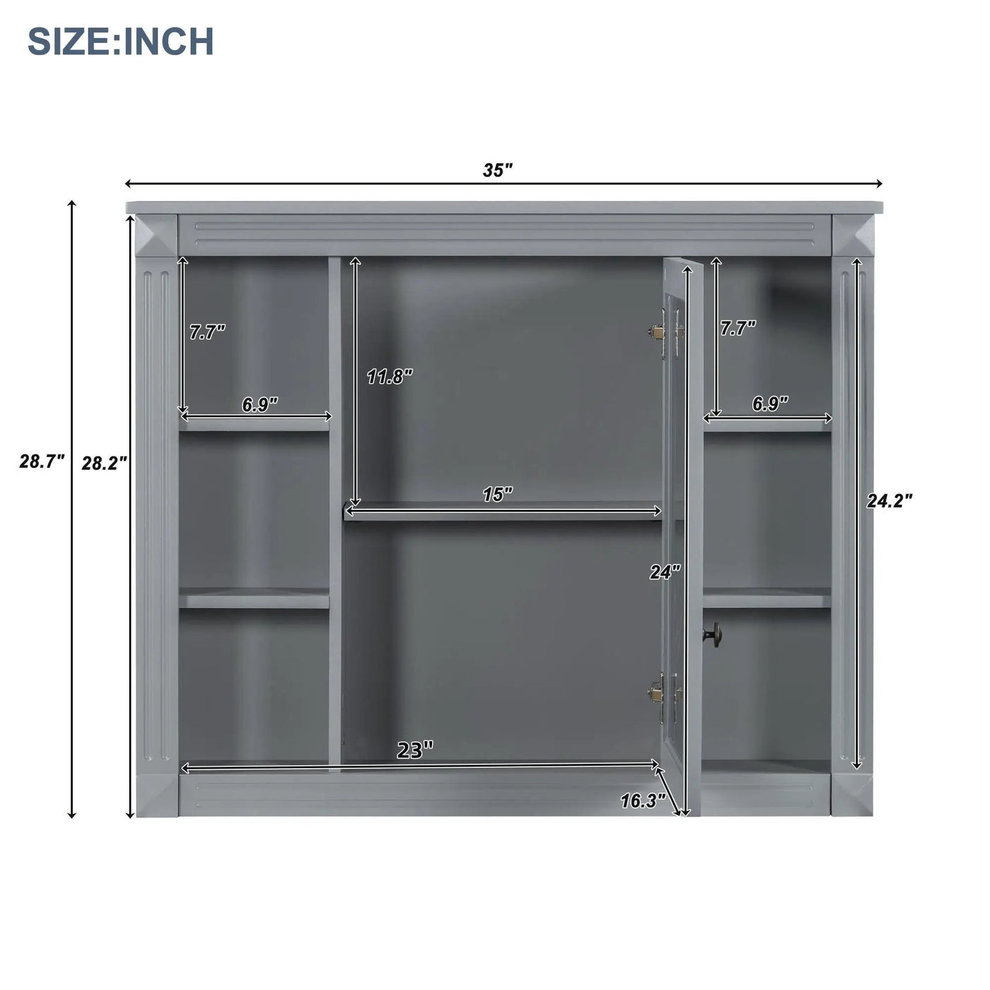 Wall Mounted Bathroom Storage Cabinet With Mirror, Cabinet With 6 Open Shelves And Adjustable Interior by Unique Piece Furniture