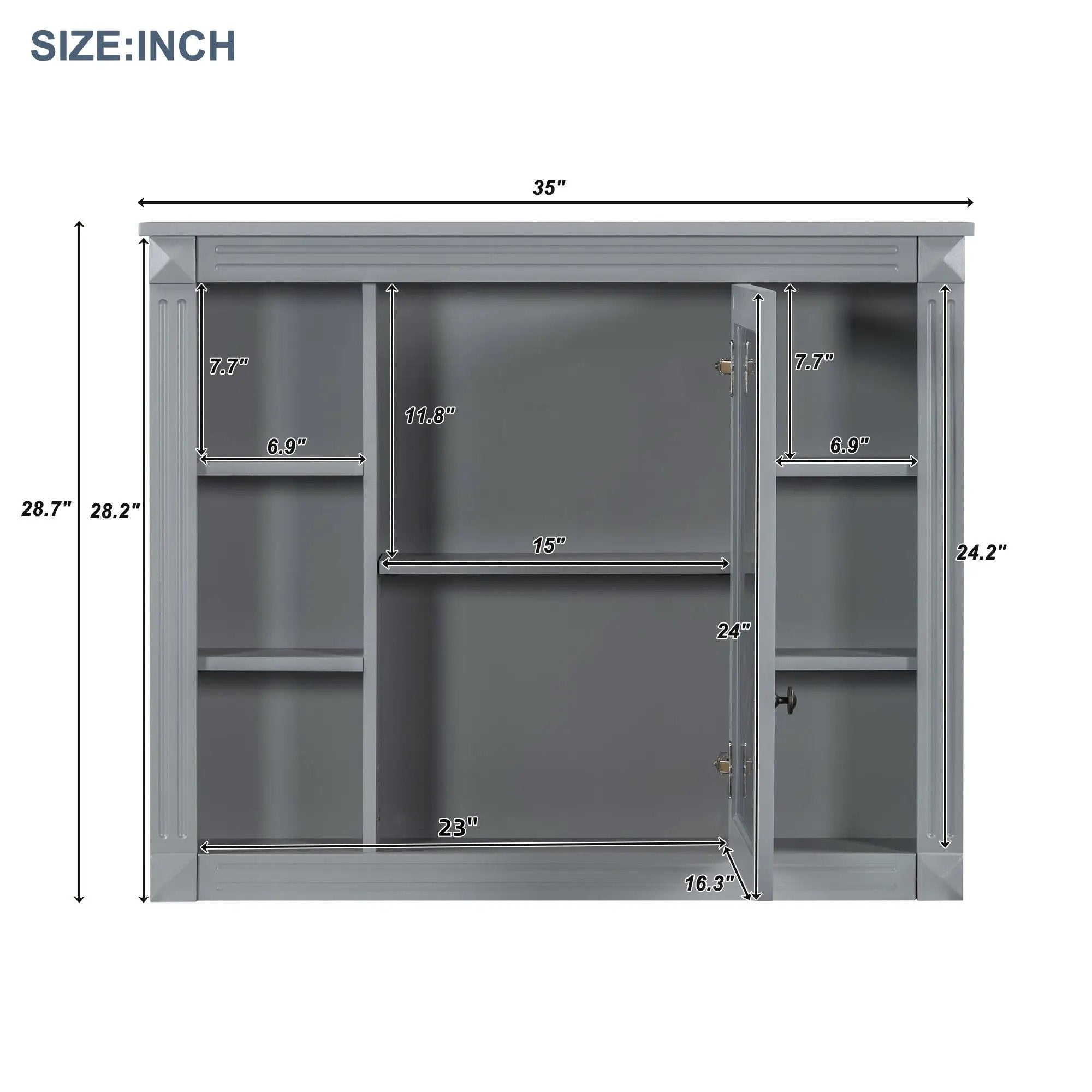 Wall Mounted Bathroom Storage Cabinet With Mirror, Cabinet With 6 Open Shelves And Adjustable Interior by Unique Piece Furniture