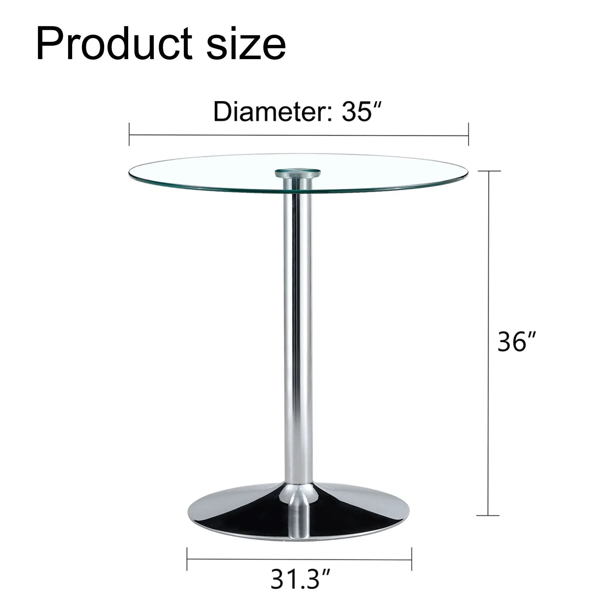 Modern Minimalist Circular Glass Dining Table With Electroplated Metal Legs 35" Diameter - Transparent by Unique Piece Furniture