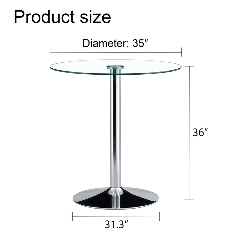 Modern Minimalist Circular Glass Dining Table With Electroplated Metal Legs 35" Diameter - Transparent by HouseOfZazla