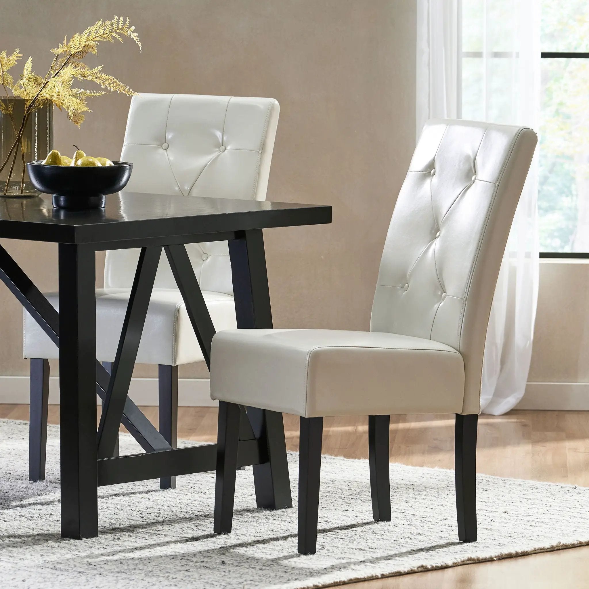 Carter 5 Tuft Dining Chair With Button Tufted Backrest And Espresso Legs - Ivory by HouseOfZazla