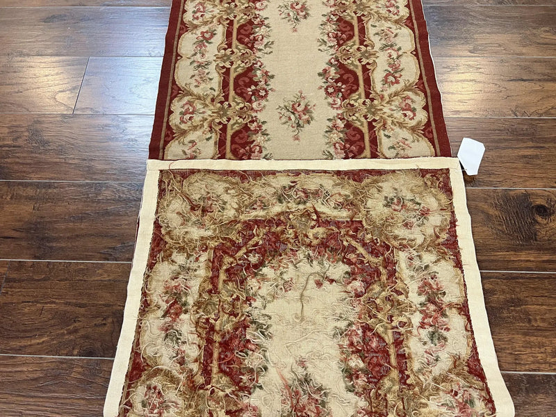 Needlepoint Runner Rug 2.5 x 10.7, Tan Runner Rug, Flatweave Runner, Aubusson European Design, Needlepoint Rug, Long Runner, Hallway Rug by Jewel Rugs