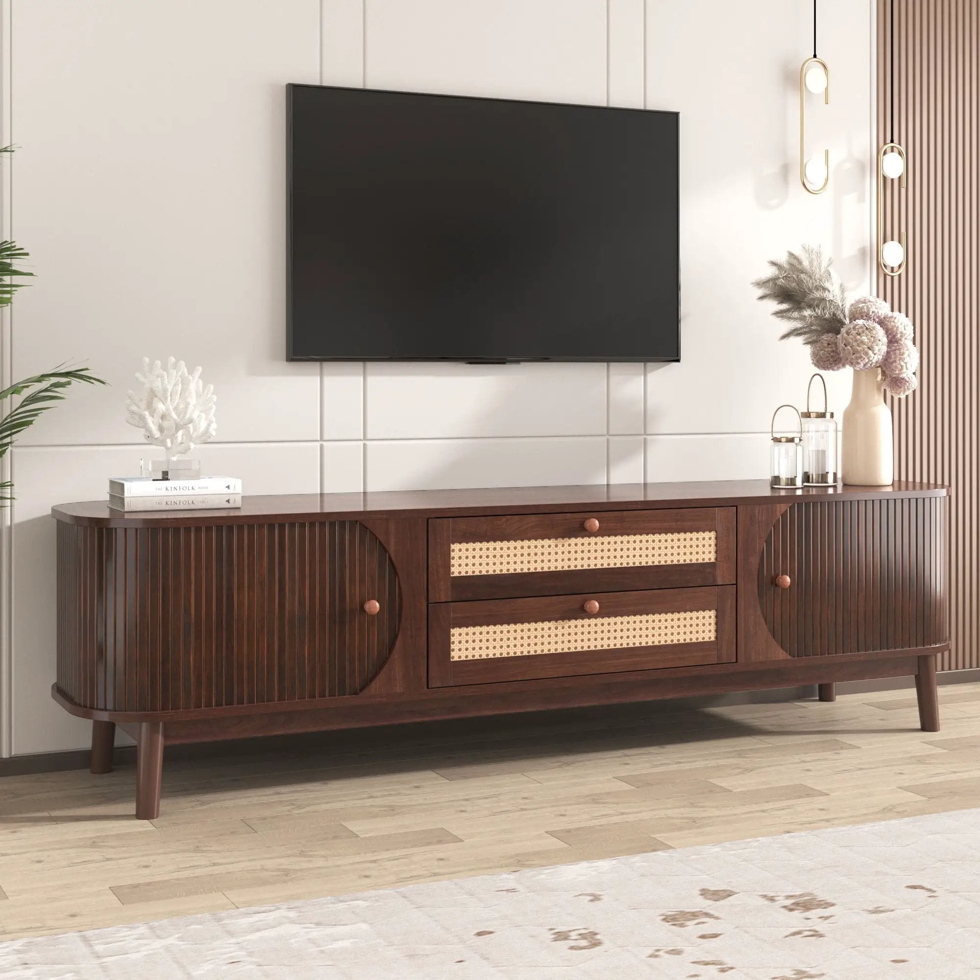 TV Stand for TVs Up to 75" with Drawers and Sliding Doors by HouseOfZazla