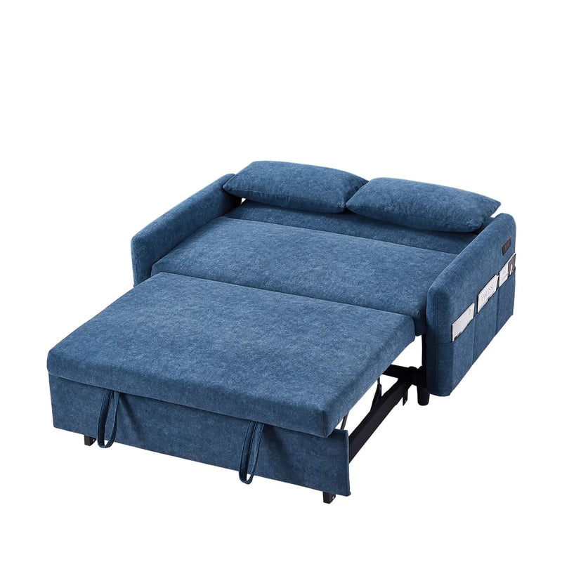 Pull Out Sleep Sofa Bed Loveseats Sofa Couch With Adjsutable Backrest, Storage Pockets, 2 Soft Pillows, USB Ports For Living Room, Bedroom, Apartment, Office by HouseOfZazla