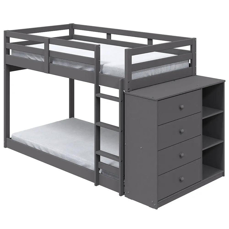 Gaston - Twin Over Twin Bunk Bed With 4 Drawers & 3 Compartments - Gray by Unique Piece Furniture