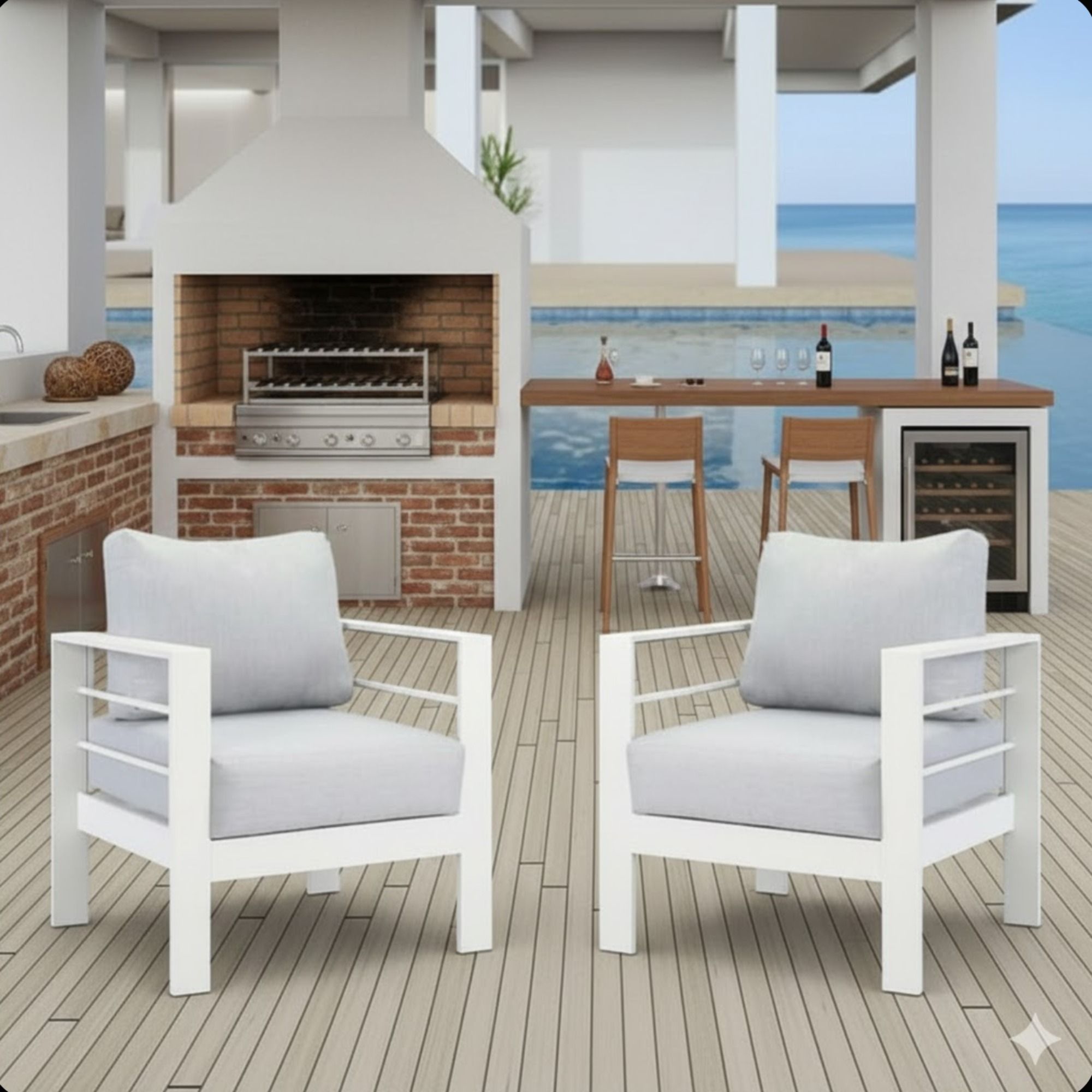 Modern All-Weather Patio Armchairs & Thick Cushions (Set of 2) by HouseOfZazla