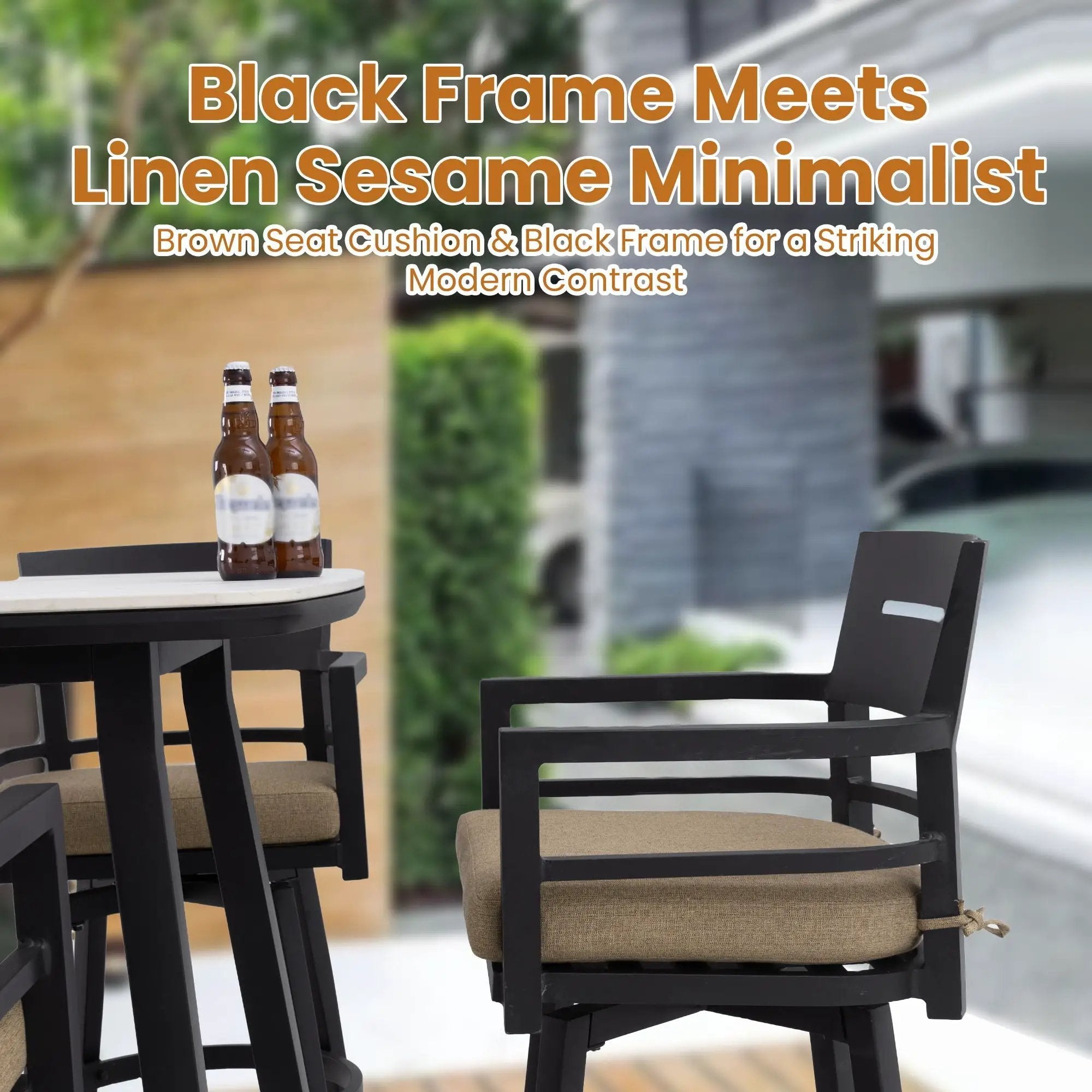 5 Pieces Outdoor Patio Bar Set, Rounded Square Sintered Stone Table & 4 Swivel Bar Chairs by HouseOfZazla