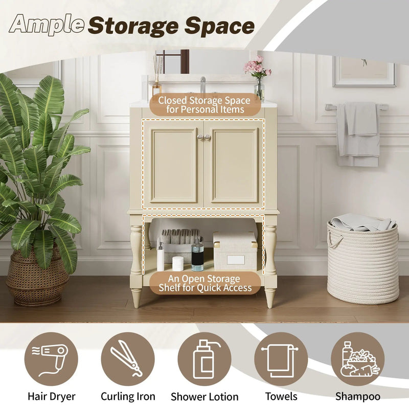Modern Bathroom Vanity With Sink, Rectangular Cabinet With Open Shelf And Closed Storage by Unique Piece Furniture
